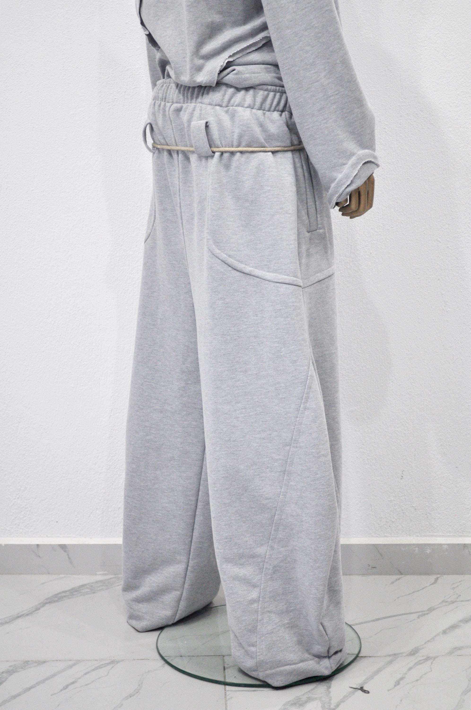 Sweatpants With Rope Unisex Wide-leg Grey Sweatpants – Baggy Fit With Rope Drawstring Wide ...
