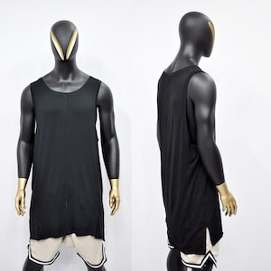 XS-8XL Men&#39;s Black Muscle Tank Top | Sleeveless Gym Shirt | Draped Underwear,Jumbo Overlong Top Contrast Stitch,Extended, Workout Tee- BB479