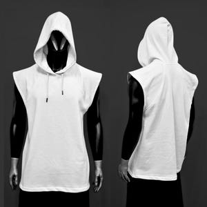 Herr Ärmlös Hoodie – Vit Muscle Fit Hooded Linne, Gym Streetwear, Urban Minimalistisk Stil - BB0186