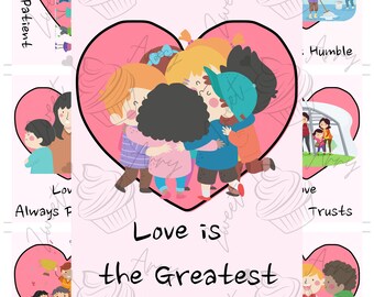 9 biglietti di San Valentino cristiani L'amore è 1 Corinzi 13 cuori bambini