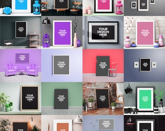 20 Frame MockUps Frame Mock up Bundle | Mock Up Photograph Styled Stock Photo Template | Frame Art Print Mockup (PNG Digital Download)