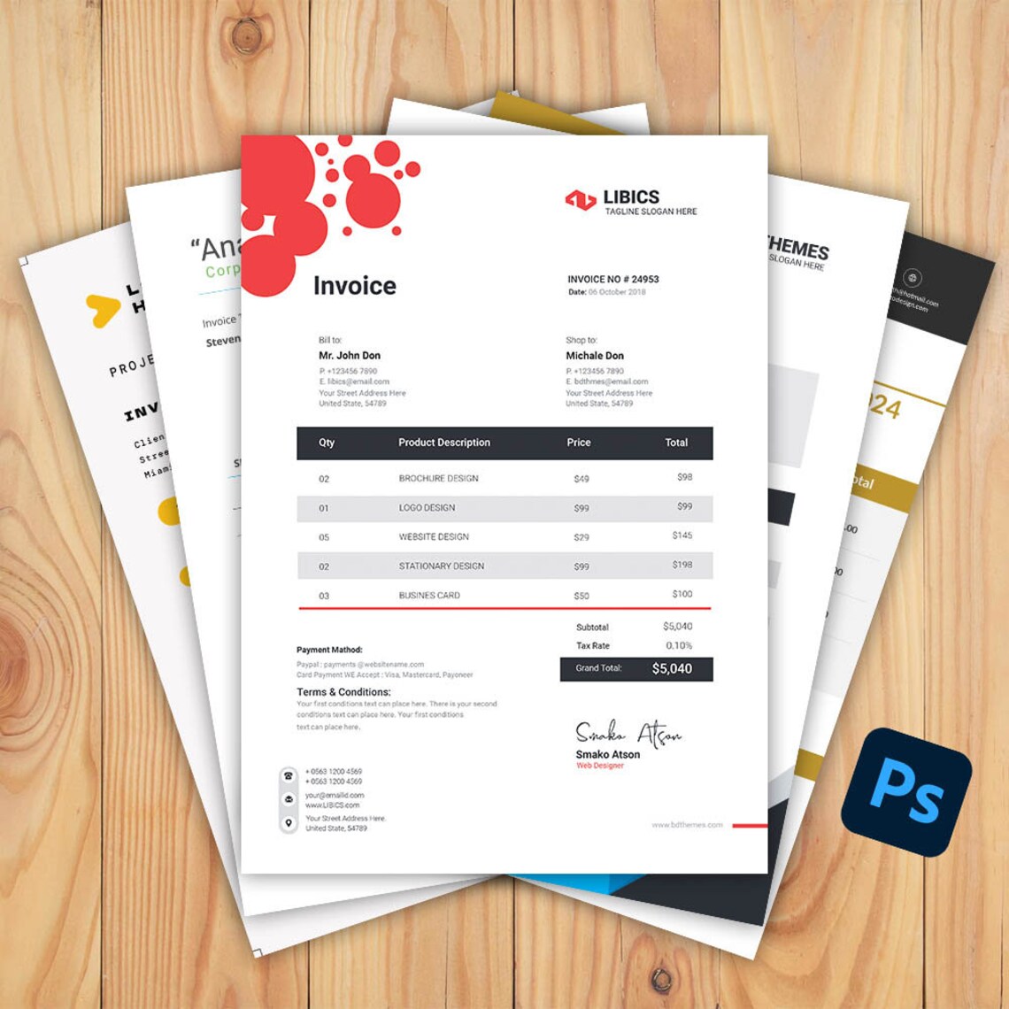 5 Editable Modern & Professional Invoices | 5 Photoshop Files ...
