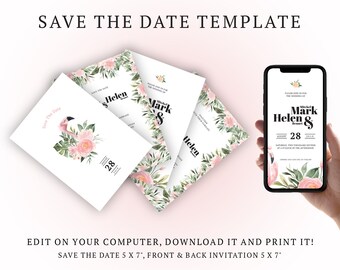 2 Plantillas para guardar la fecha (anverso y reverso), descarga instantánea, editable e imprimible, PSD + versiones móviles