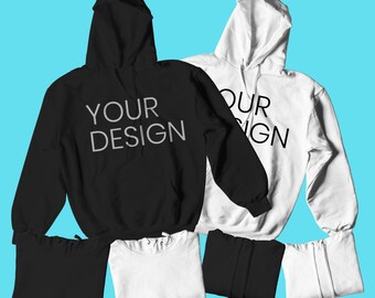 Maqueta de sudadera con capucha negra o blanca / Maqueta de modelo de sudadera con capucha / Maqueta de estilo de vida al aire libre / Maqueta de sudadera con capucha para hombres
