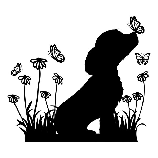 Spring Dog with Butterfly and Flowers DIGITAL DOWNLOAD | svg png dxf eps Instant Digital Download