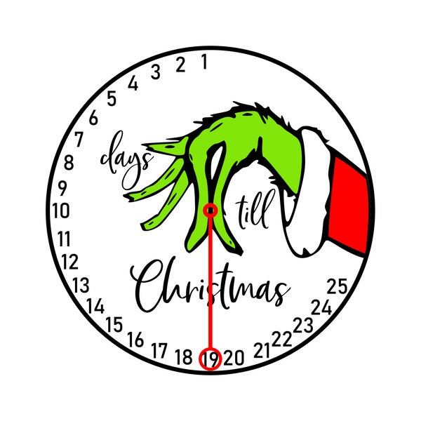 Grinch compte à rebours SVG, Grinch main tenant l'ornement, Noël compte à rebours SVG, Circuit Silhouette coupe fichiers