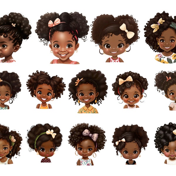 Messy Bun Black Little Girl PNG, Black Girl Clipart Bundle, Little Black Princess PNG, Black Girl Clipart, Black History Girls Juneteenth