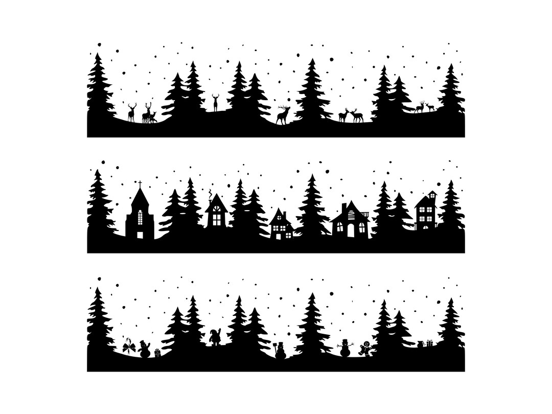Christmas Scene Bundle, Christmas Scene With Trees, Santa With Sleigh ...