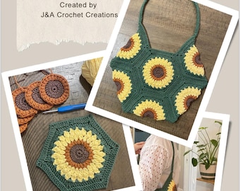 Sunflower Hexi Bag Crochet Pattern, Hexagon Purse (PDF Digital Download)