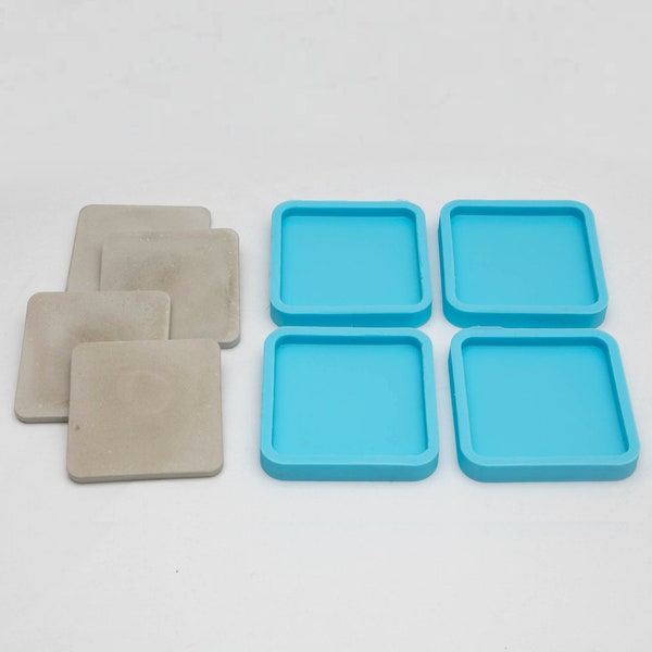 4pcs Square Coaster Molds for Concrete, Resin and other Castable Materials | DIY Mold
