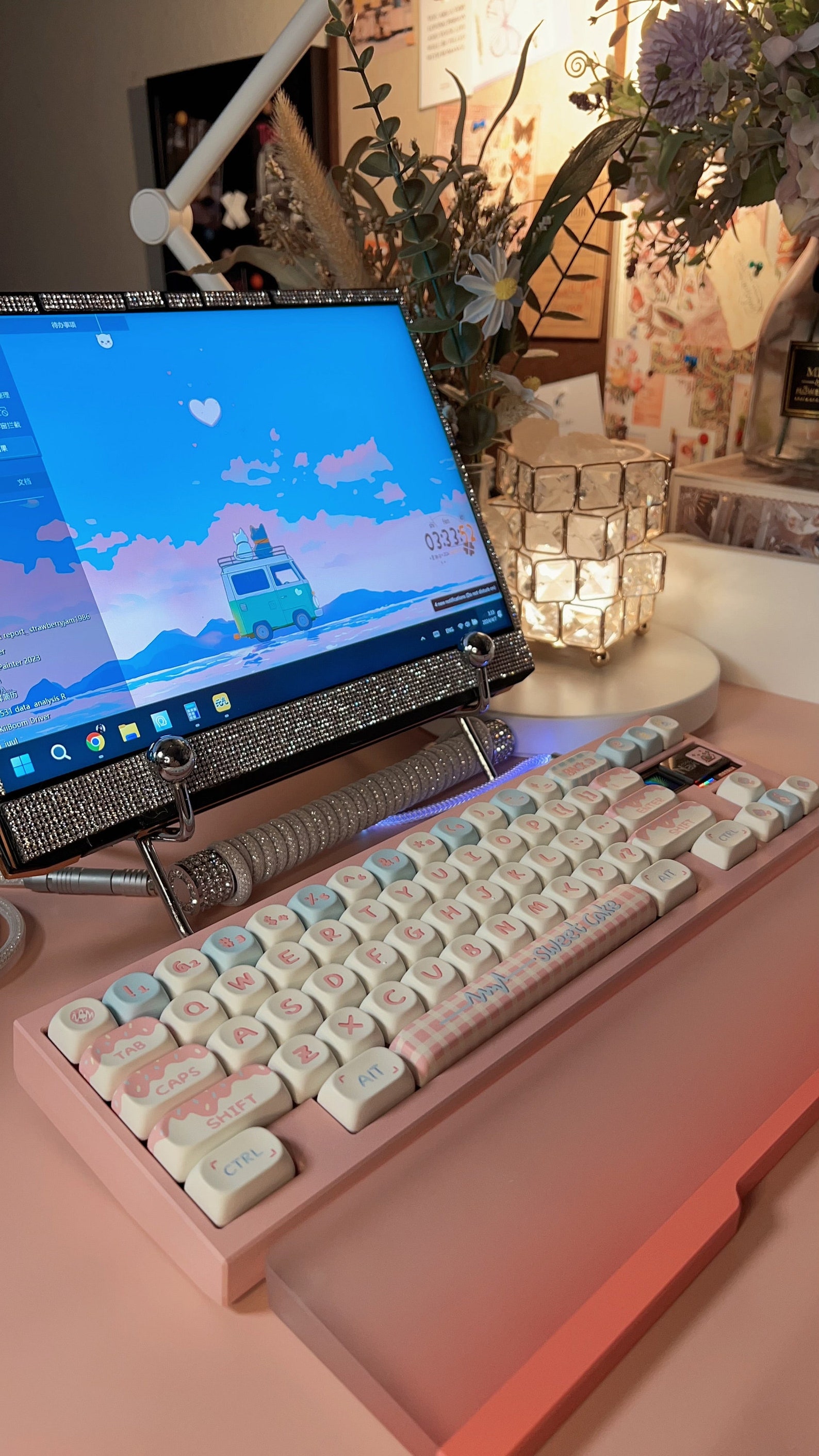 Clavier Mécanique Personnalisé Matrix Navi70 Rose Pastel Bleu - Assemblé, Jamais Utilisé