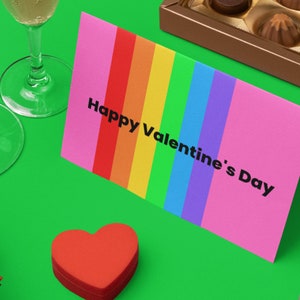 Feliz día de San Valentín brillante tarjeta arco iris, tarjeta de San Valentín LGBT, tarjeta de día de San Valentín, tarjeta de amor, amigo de San Valentín, San Valentín arco iris