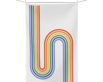 Retro Rainbow Kitchen Tea Towel, Soft Micro-Polyester Blend