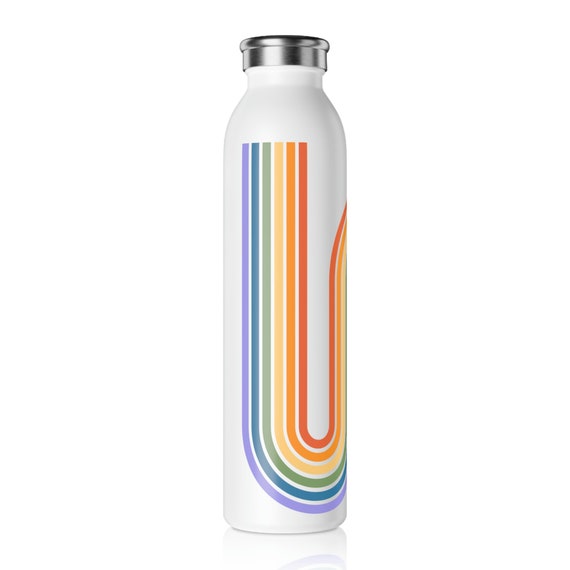 Retro Rainbow Slim Water Bottle, Stainless Steel Water Bottle 