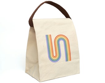 Retro Rainbow Canvas Lunch Bag With Strap