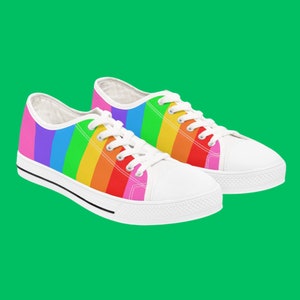 Women&#39;s Bright Rainbow Low Top Sneakers, Rainbow Trainers, Rainbow Print Sneakers