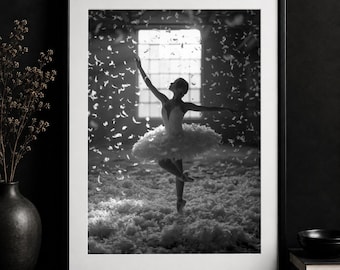 Fine Art Ballerina Print, Black White Dance Photography, Minimalist Wall Art (Digital Download)