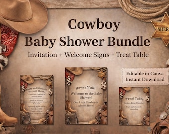 Cowboy Baby Shower Bundle | Western Invitation | Welcome Signs | Digital Download