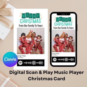 Digitale Musik-Weihnachtskarte • Spotify Scan-Code • Fotokarte • Bearbeitbare Canva-Vorlage • Sofort-Download