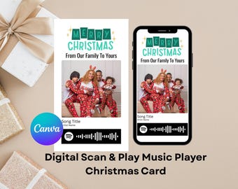 Digital Christmas Music Card • Spotify Scan Code • Photo Card • Editable Canva Template • Instant Download