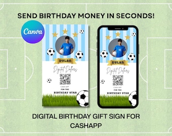 Soccer Birthday Digital Gift Card | Cash App QR Code | Canva Template (Instant Download)