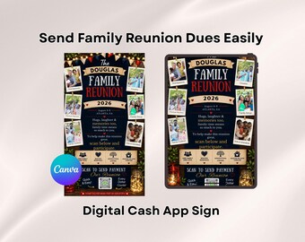 Editable Family Reunion Cash App Sign Template, Custom Photo, QR Code, Family Reunion Canva Template, Keepsake, Digital Download