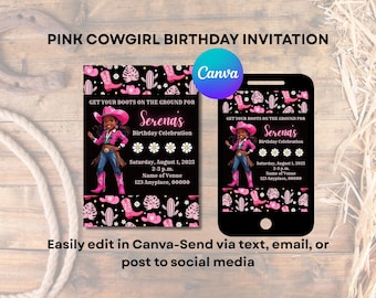 Pink Cowgirl Birthday Invitation | Western Party | Boots & Florals (Digital Download)