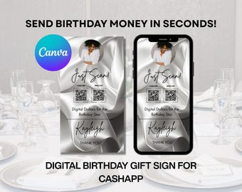Editable Birthday Digital Dollars Sign | Canva Template (Digital Download)