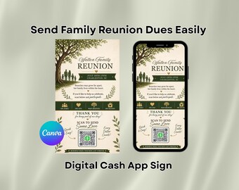 Editable Family Reunion Cash App Sign Template, Tree Family Reunion QR Code Sign, Elegant Reunion Canva Template, Digital Download