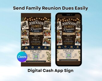 Editable Family Reunion Dues Sign, Keepsake, Cash App QR Code Template (Digital)
