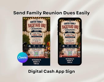 Editable Backyard BBQ Family Reunion Cash App Sign Template, Reunion QR Code Sign, Digital Download