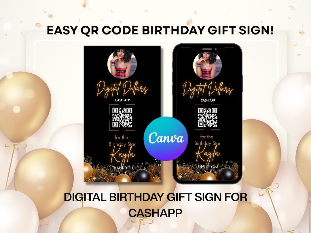 Birthday Cash App Sign: Editable QR Code, Scan to Pay (digital Download ...