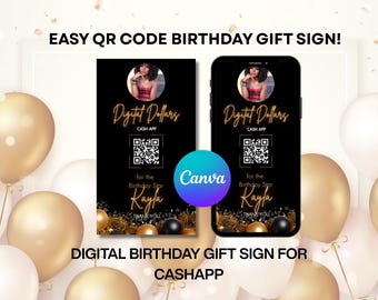Birthday Cash App Sign: Editable QR Code, Scan to Pay (Digital Download)