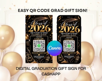 Class of 2026 Graduation Cash App Sign, QR Code Gift Template (Digital Download)