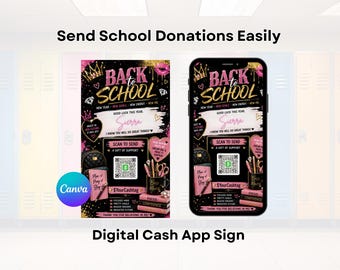 Back to School Cash App Sign | Personalized Student Name | Editable Canva QR Code Template (Digital Download)