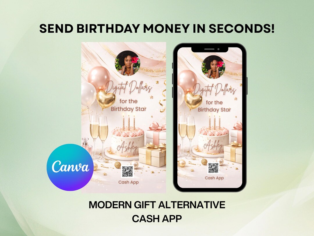 Pink & Gold Birthday Cash App Sign | Glam Party QR Code (canva Editable ...
