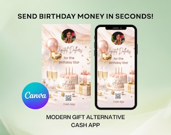 Pink & Gold Birthday Cash App Sign | Glam Party QR Code (Canva Editable, Digital Download)