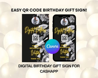 Elegant Birthday Cash App Sign | Canva Template | Black & Gold Theme (Digital Download)