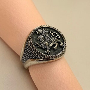 Griffin Square Signet Ring, Gryphon The Lion Bodied Eagle Headed Mythical Creature, Sterling Silver Men Rings, Pinky Signet Rings for Women