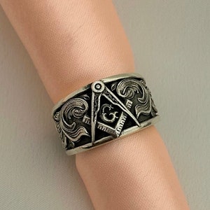 Master mason ring for men and women, 925 sterling silver Freemason ring,  Masonic ring with 925 hallmark.