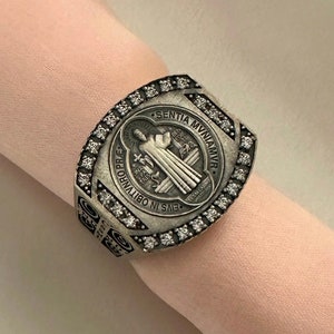 St Benedict Medal Cross Ring, Silver Signet Man Ring, Men&#39;s Religious Jewelry, St Benedict Ring, Ring For Men, Black Friday, Christmas Gifts