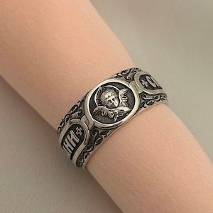 925 sterling silver cherub orthodox Christina ring. cherub orthodox Christina ring. 925 hallmarked ring.