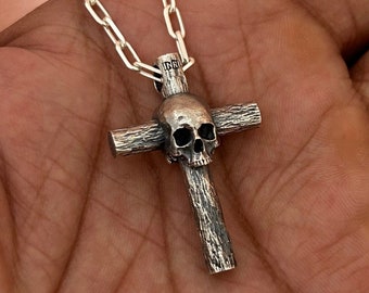 Silver Cross Skull Pendant, 925 Silver skull pendant, Cross Skull pendant, Mori pendant, Cross Pendant for her, pendant for him,  pendant