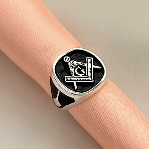 Handmade Freemason Ring: 925 Sterling Silver Masonic Biker Ring