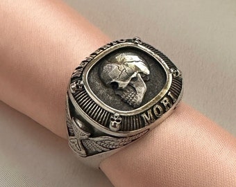 Anello teschio Memento Mori: anello da motociclista fatto a mano in argento sterling 925
