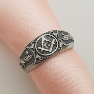 925 Sterling Silver Masonic Ring: Handmade Freemason Biker Ring