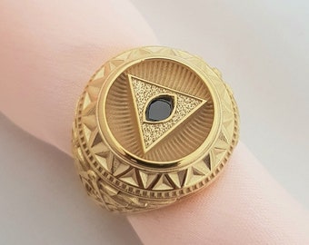 Anillo masónico de plata de ley: Pirámide del Ojo que todo lo ve, joyería masónica hecha a mano