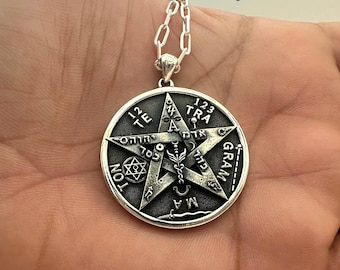 925 Sterling Silver Handmade Tetragrammaton- pendant, Sterling Silver Pentagram of Solomon Pendant, Tetragrammaton Name of God pendent.