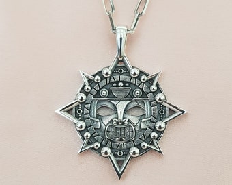 Aztec Mayan sun Handmade Silver Necklace, Aztec Mayan sun Silver Men Jewelry, Aztec Mayan sun Sterling Silver Pendant, Aztec Mayan sun Charm