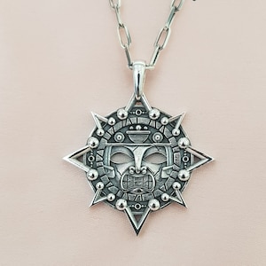 Aztec Mayan sun Handmade Silver Necklace, Aztec Mayan sun Silver Men Jewelry, Aztec Mayan sun Sterling Silver Pendant, Aztec Mayan sun Charm
